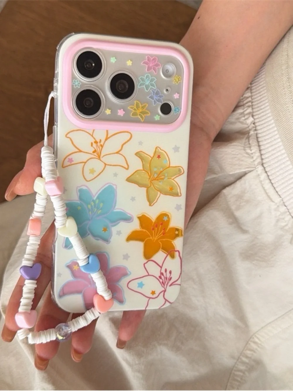 Floral Multicolor Protective Phone Case with Beaded Strap